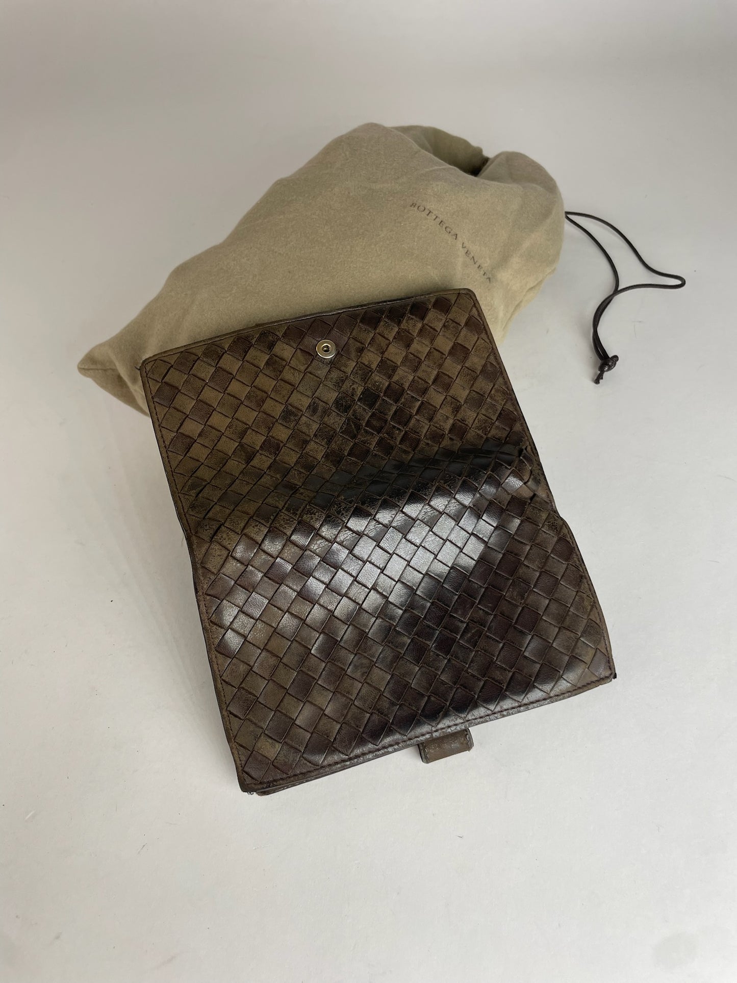 Vintage Bottega Veneta Intrecciato Leather Wallet Brown