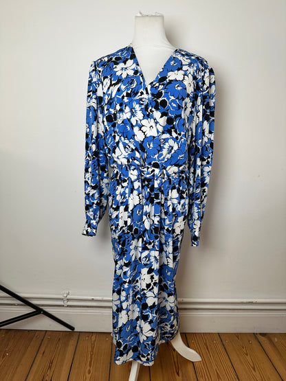 Vintage Givenchy Floral Print Silk Midi Dress Blue