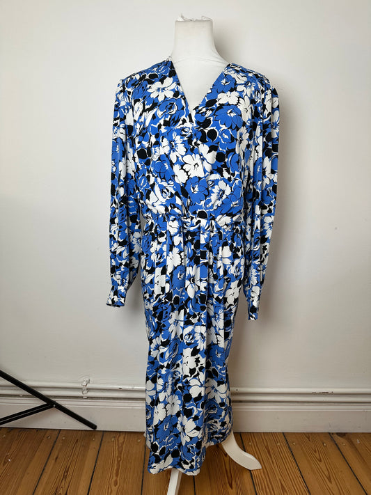 Vintage Givenchy Floral Print Silk Midi Dress Blue