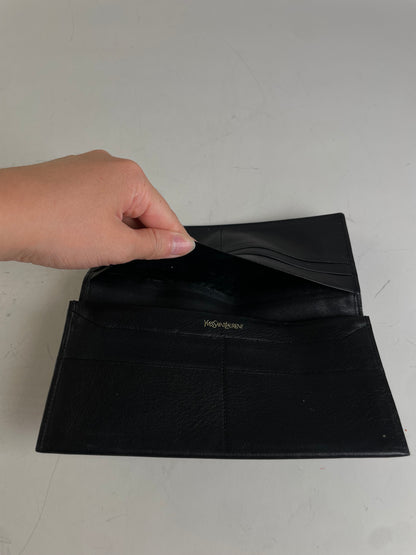 Vintage Yves Saint Laurent Leather Wallet Black Gold