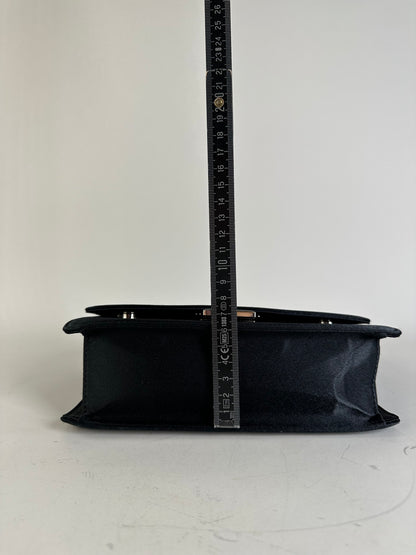 Vintage Courreges Satin Leather Accent Handbag Black Silver
