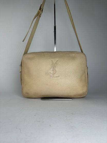 Vintage Yves Saint Laurent Leather Shoulder Bag Beige