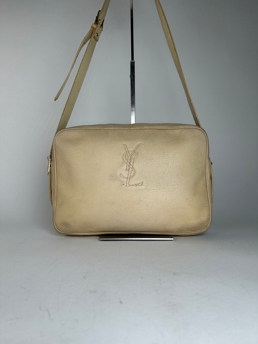 Vintage Yves Saint Laurent Leather Shoulder Bag Beige