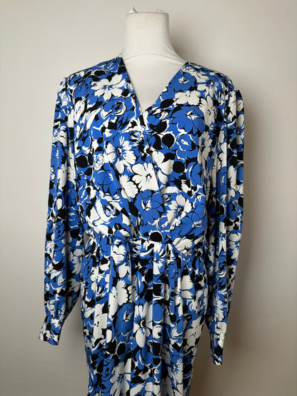 Vintage Givenchy Floral Print Silk Midi Dress Blue