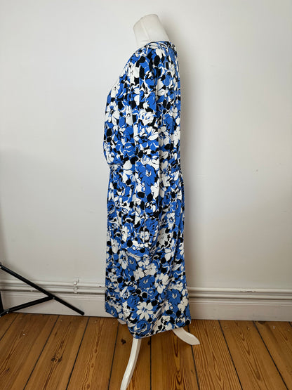 Vintage Givenchy Floral Print Silk Midi Dress Blue