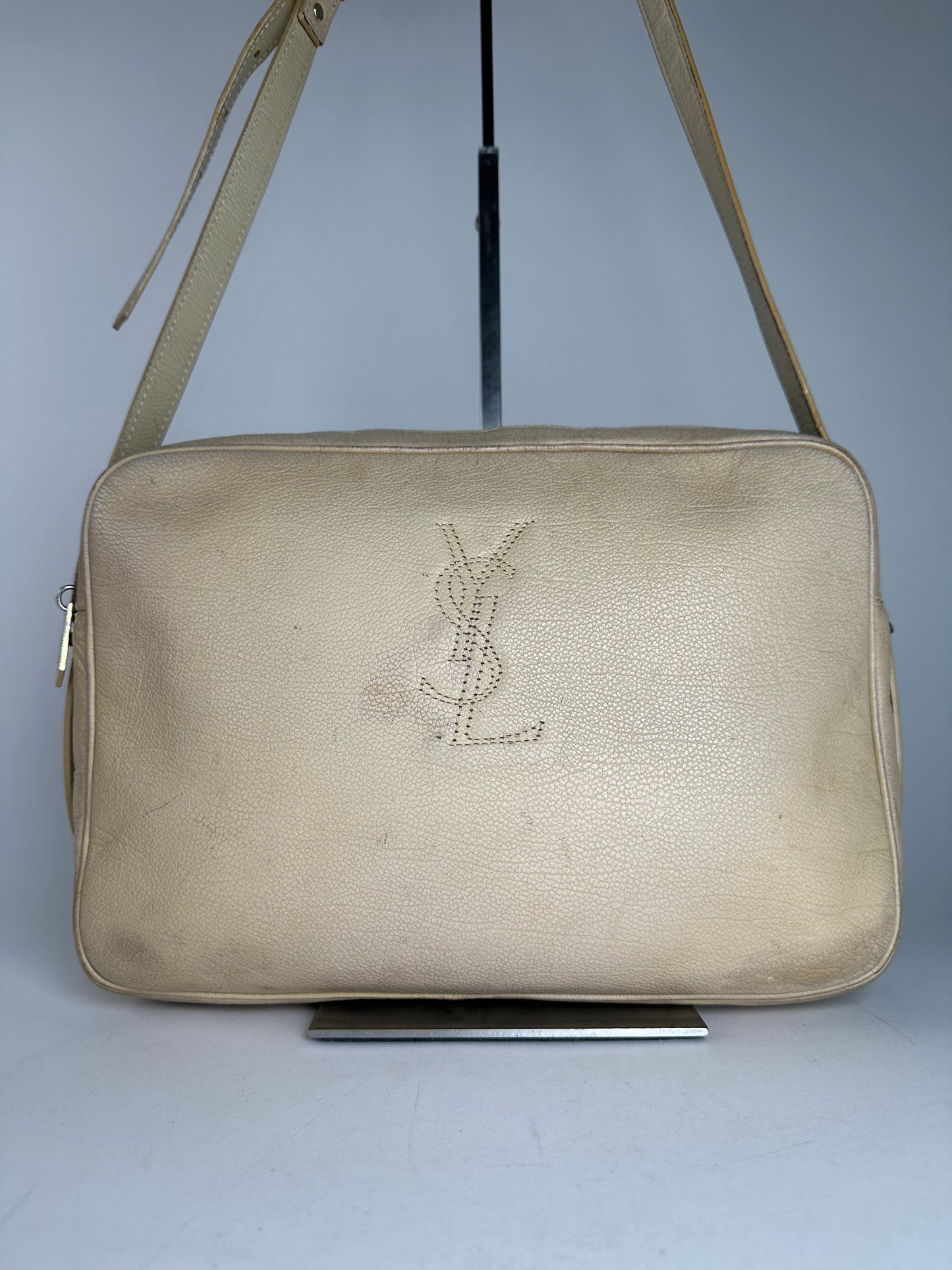 Vintage Yves Saint Laurent Leather Shoulder Bag Beige