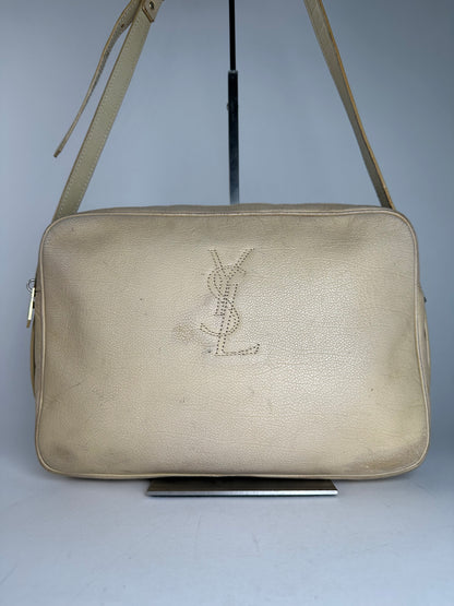 Vintage Yves Saint Laurent Leather Shoulder Bag Beige