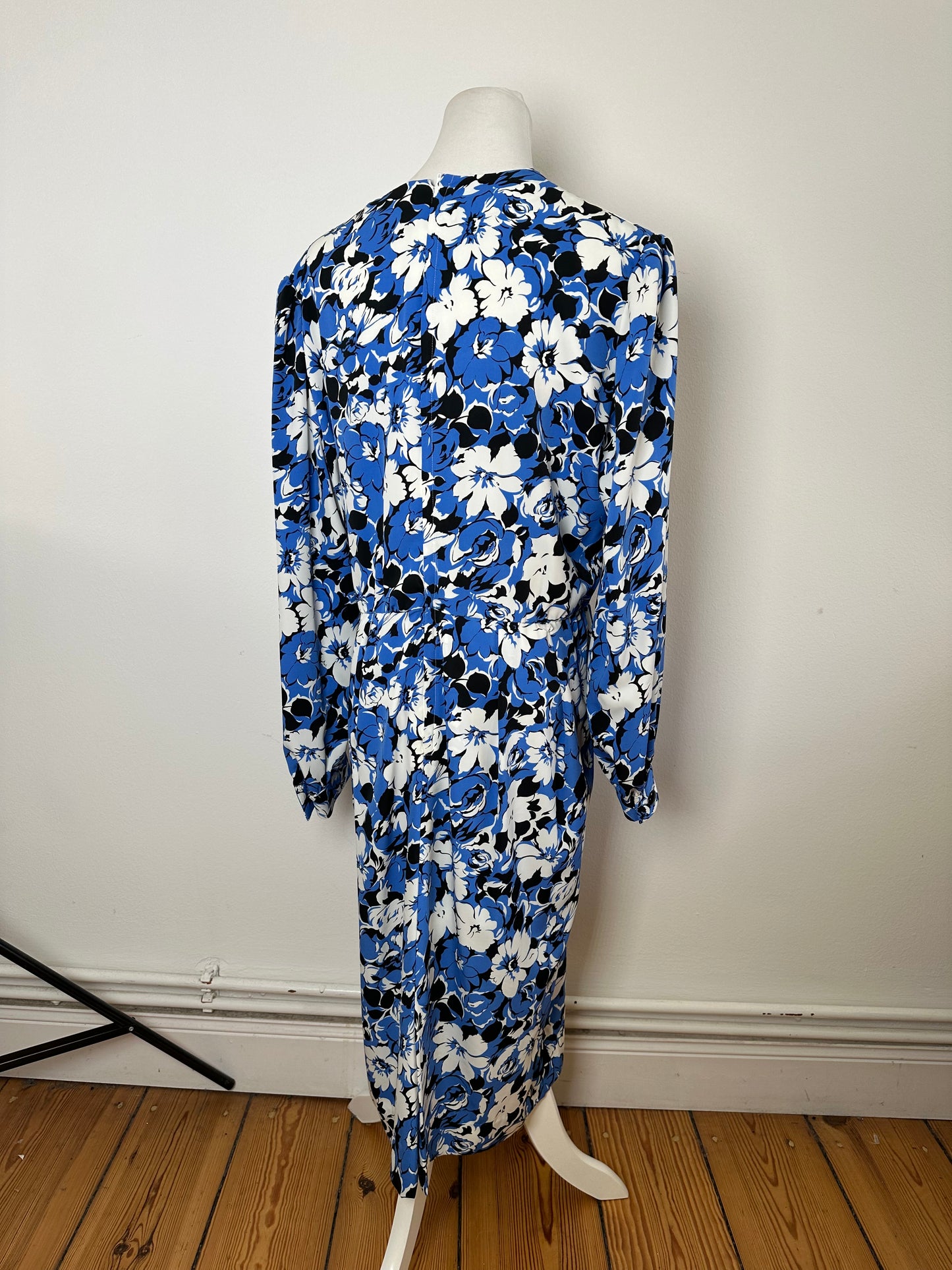 Vintage Givenchy Floral Print Silk Midi Dress Blue