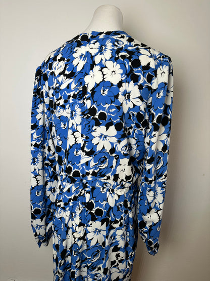 Vintage Givenchy Floral Print Silk Midi Dress Blue