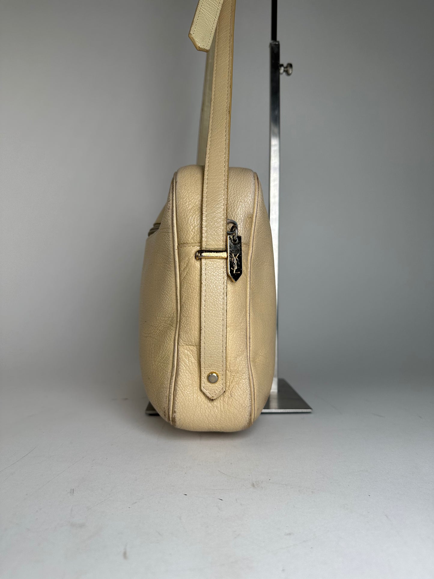 Vintage Yves Saint Laurent Leather Shoulder Bag Beige
