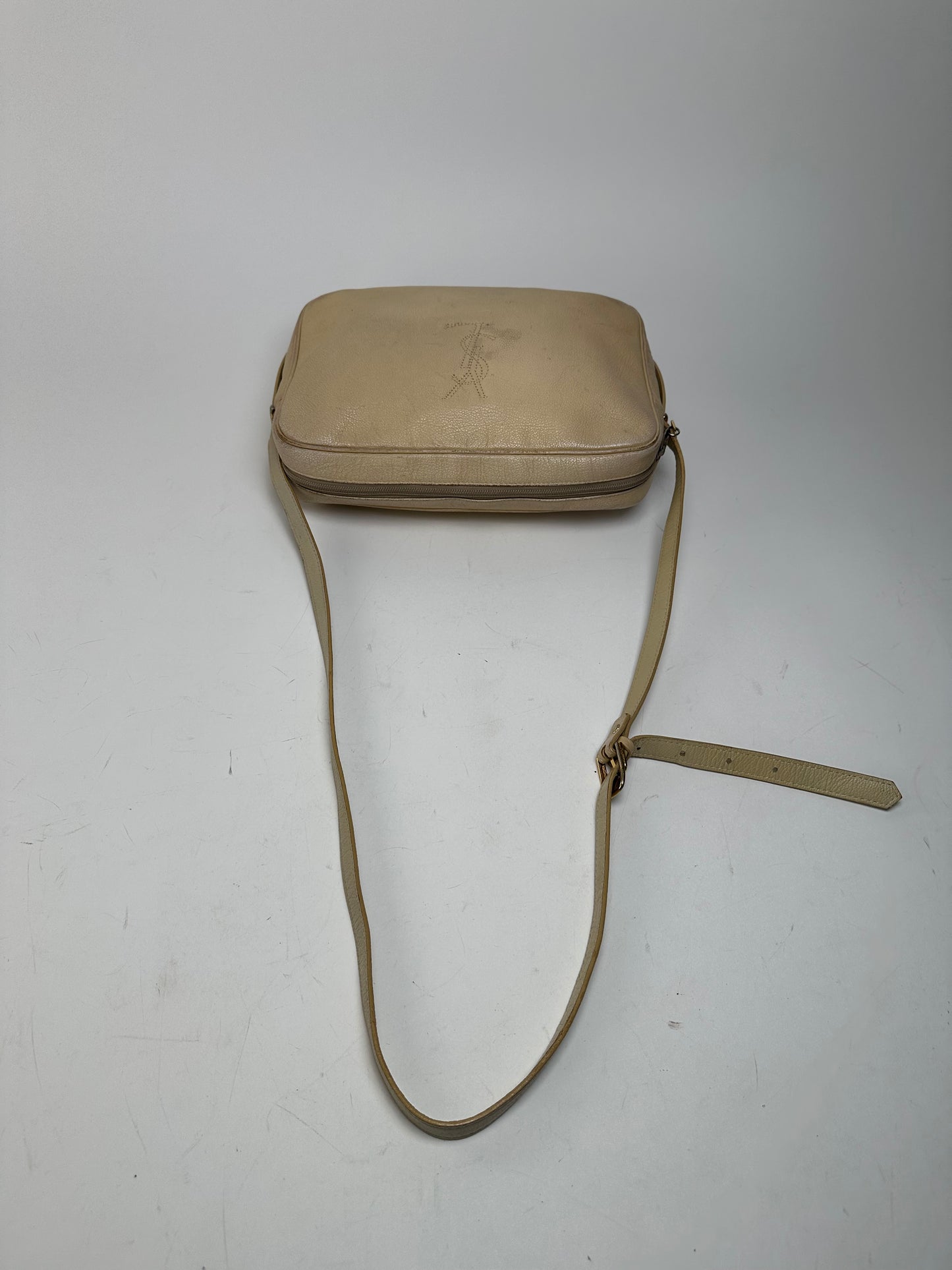 Vintage Yves Saint Laurent Leather Shoulder Bag Beige