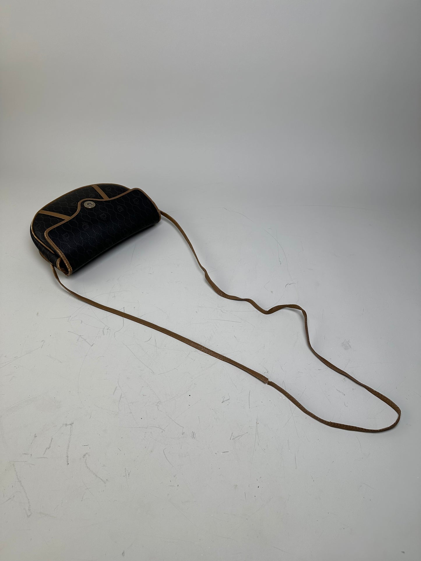 Vintage Dior Interlocking D Logo Leather Crossbody Bag Black Tan
