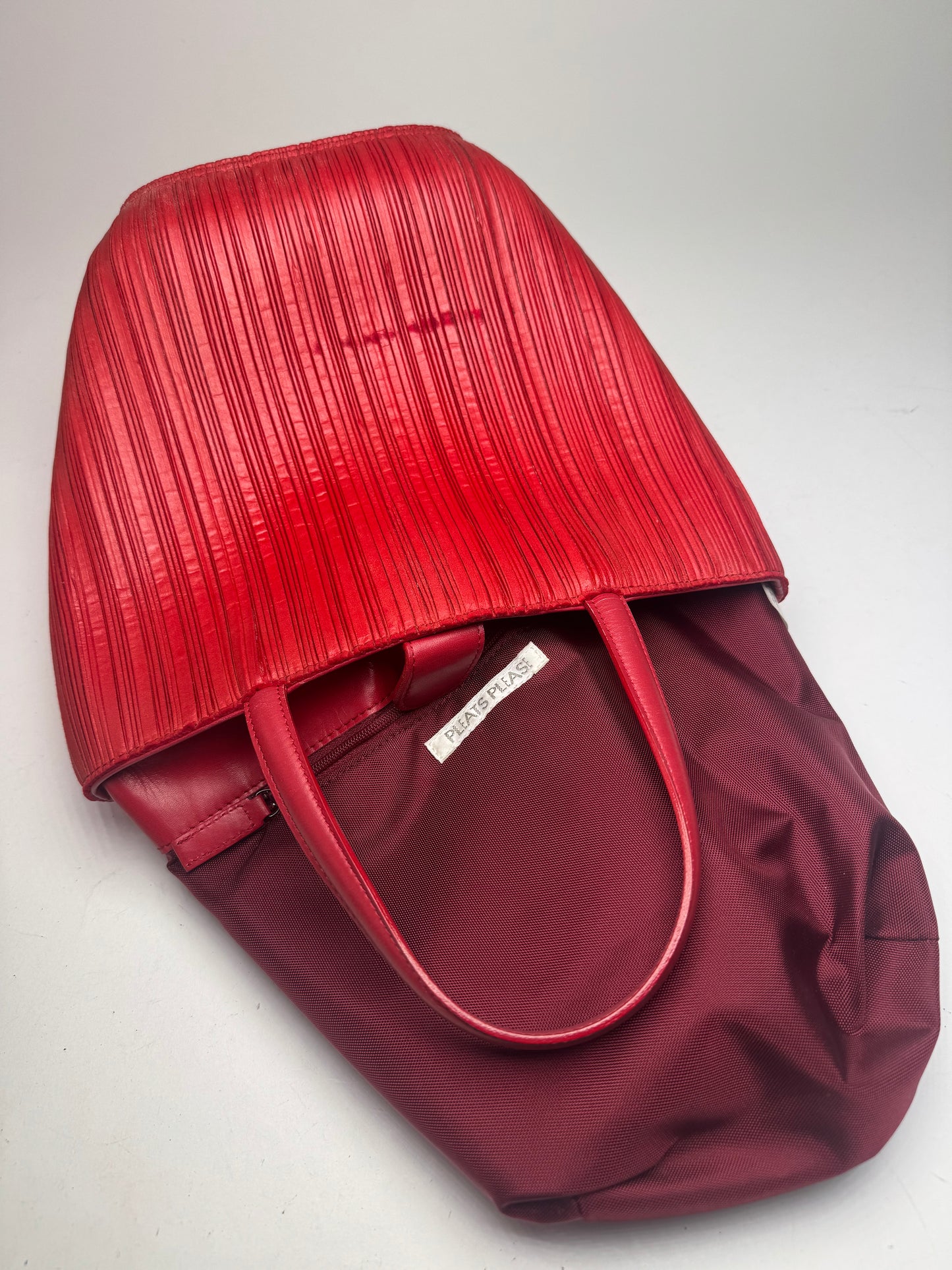 Vintage Issey Miyake Pleats Please Plissee Lookalike Leather Handbag Red