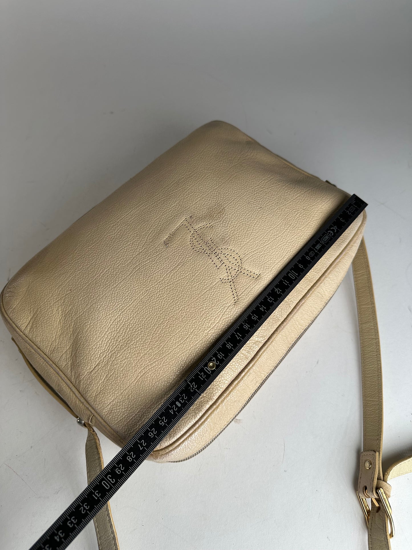 Vintage Yves Saint Laurent Leather Shoulder Bag Beige