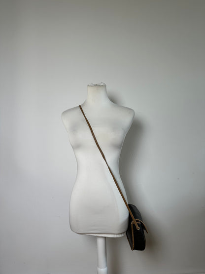 Vintage Dior Interlocking D Logo Leather Crossbody Bag Black Tan