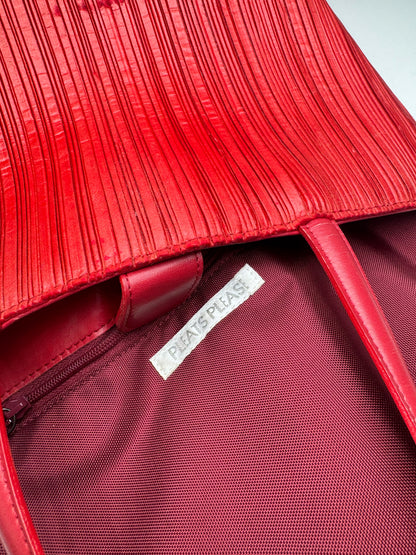 Vintage Issey Miyake Pleats Please Plissee Lookalike Leather Handbag Red
