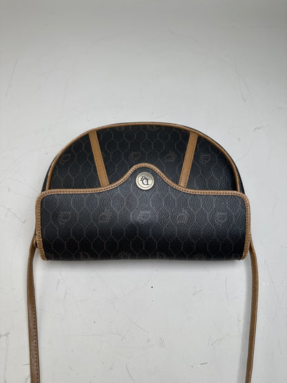 Vintage Dior Interlocking D Logo Leather Crossbody Bag Black Tan