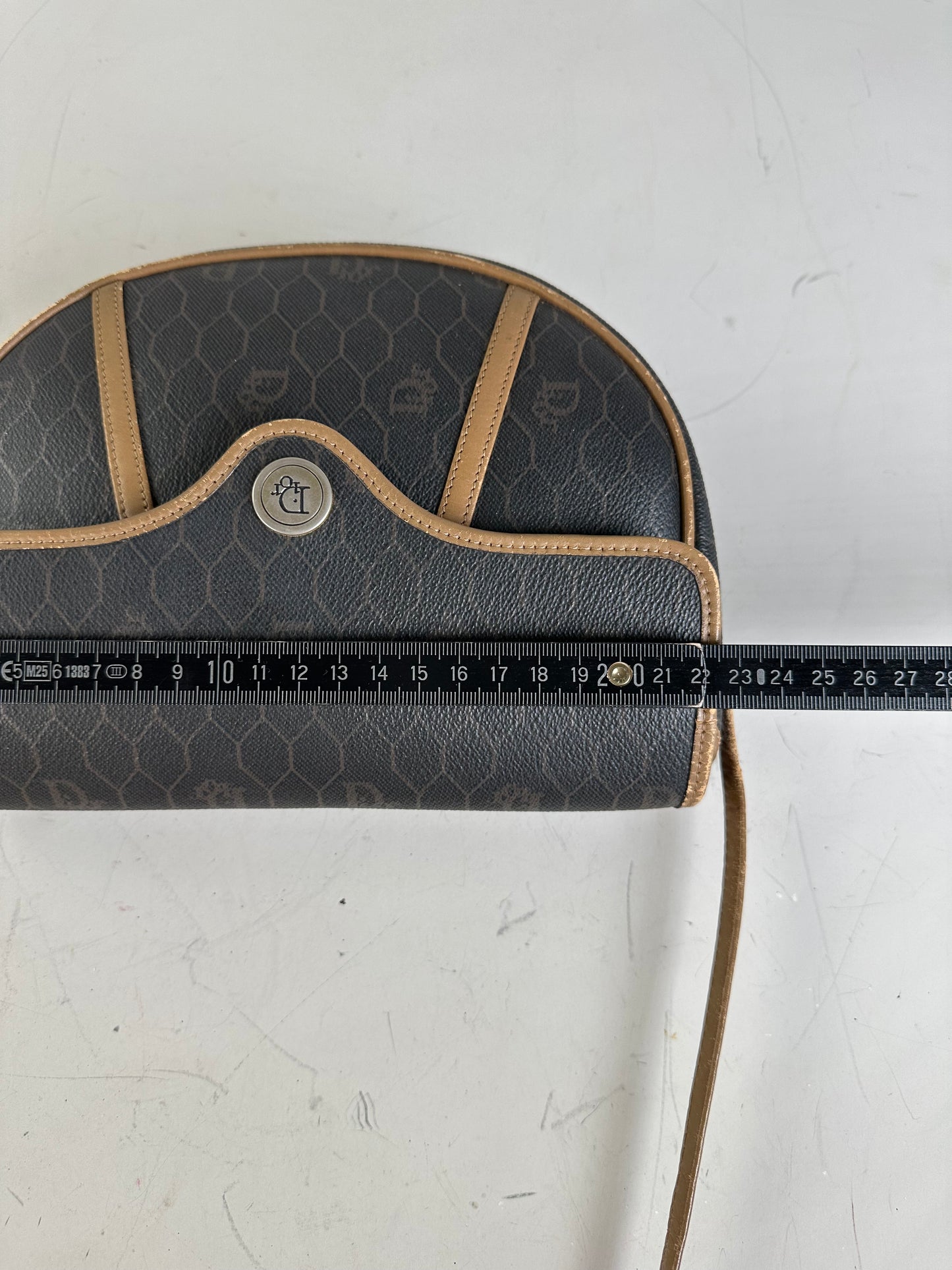 Vintage Dior Interlocking D Logo Leather Crossbody Bag Black Tan