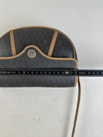 Vintage Dior Interlocking D Logo Leather Crossbody Bag Black Tan