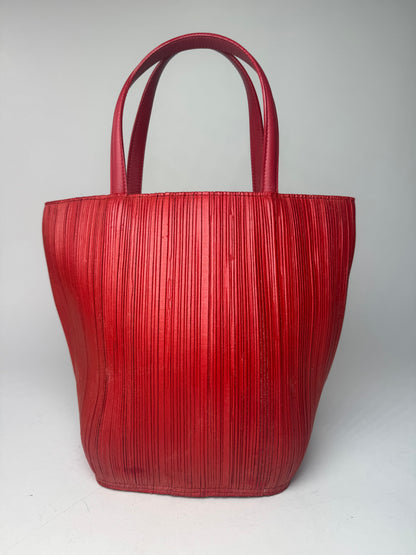 Vintage Issey Miyake Pleats Please Plissee Lookalike Leather Handbag Red
