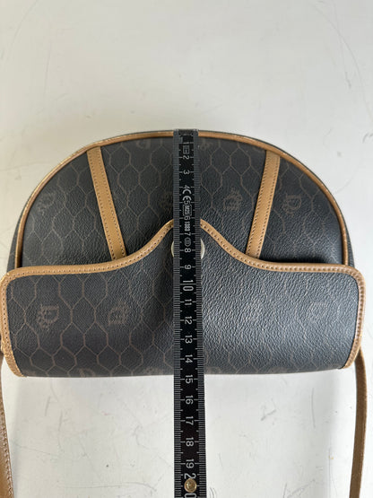 Vintage Dior Interlocking D Logo Leather Crossbody Bag Black Tan