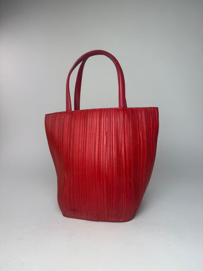 Vintage Issey Miyake Pleats Please Plissee Lookalike Leather Handbag Red