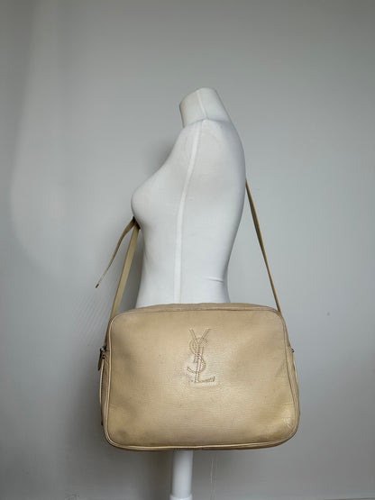 Vintage Yves Saint Laurent Leather Shoulder Bag Beige