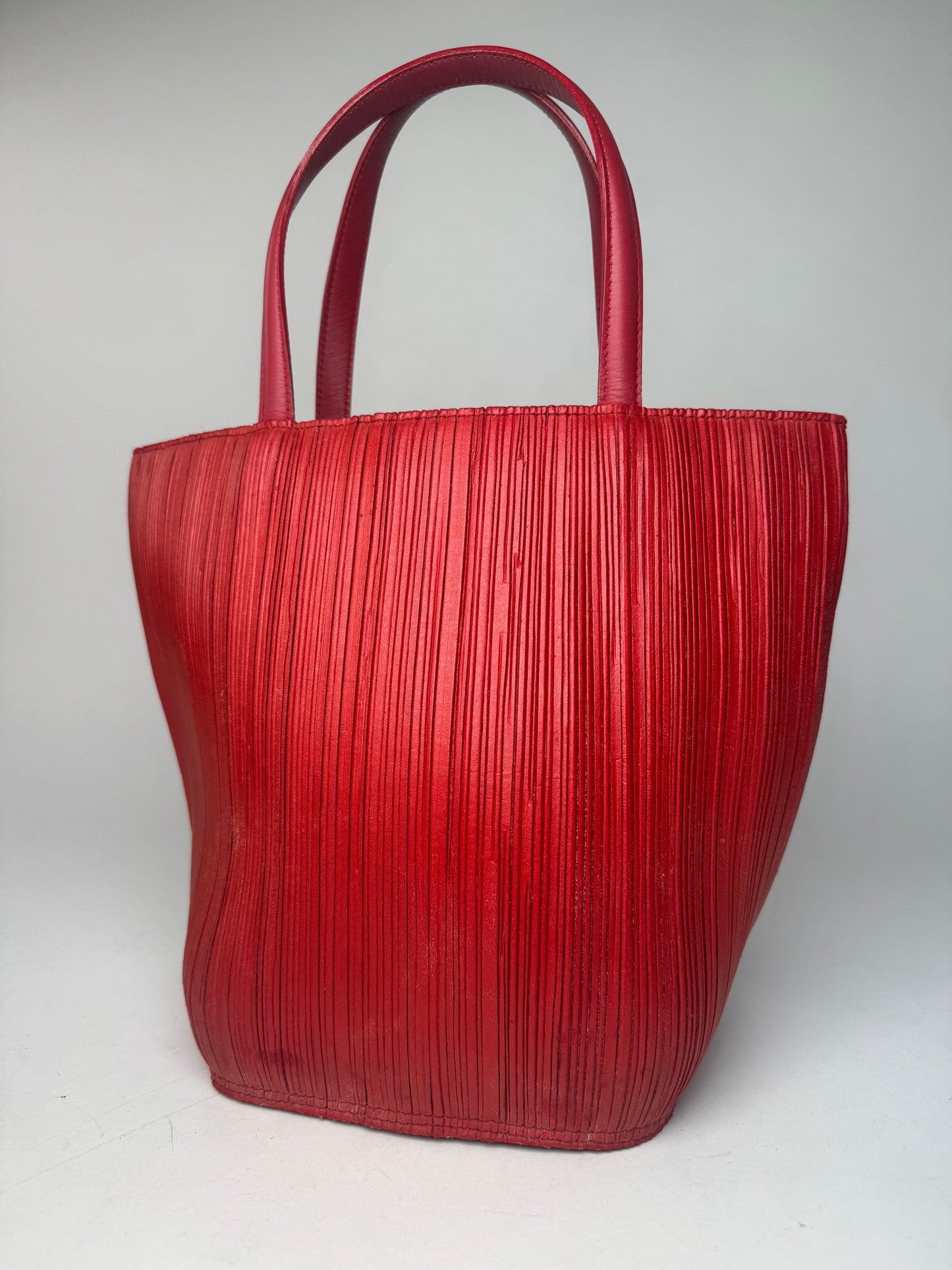 Vintage Issey Miyake Pleats Please Plissee Lookalike Leather Handbag Red