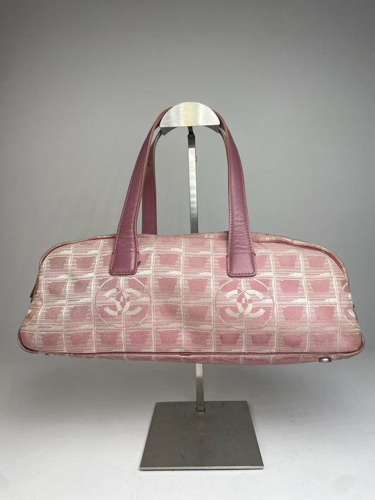 Vintage Chanel Monogram Bowling Bag Pink White