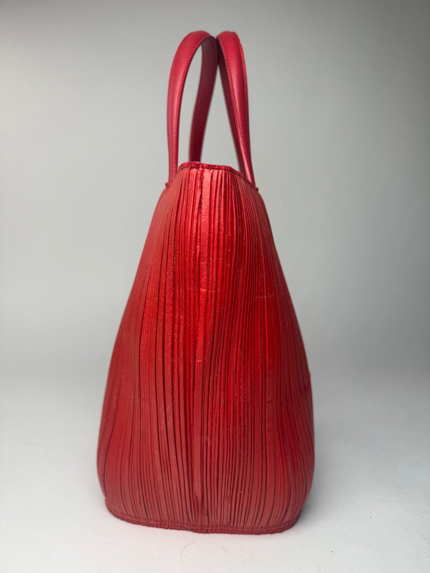 Vintage Issey Miyake Pleats Please Plissee Lookalike Leather Handbag Red