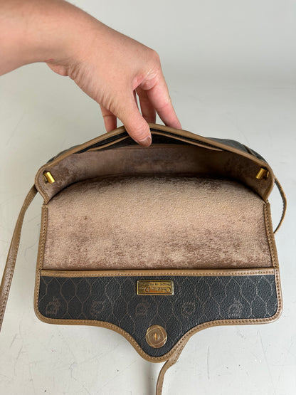 Vintage Dior Interlocking D Logo Leather Crossbody Bag Black Tan