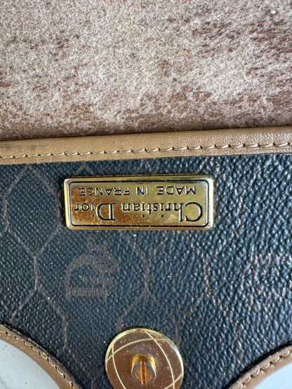 Vintage Dior Interlocking D Logo Leather Crossbody Bag Black Tan