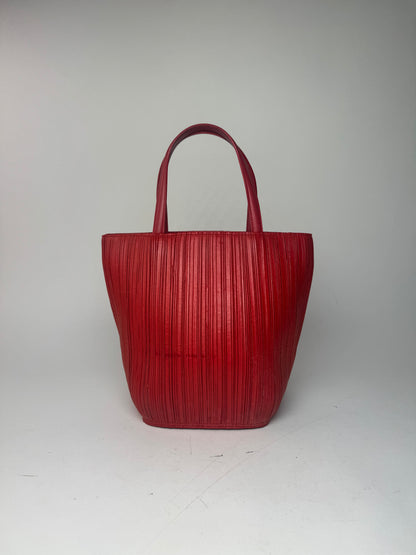 Vintage Issey Miyake Pleats Please Plissee Lookalike Leather Handbag Red