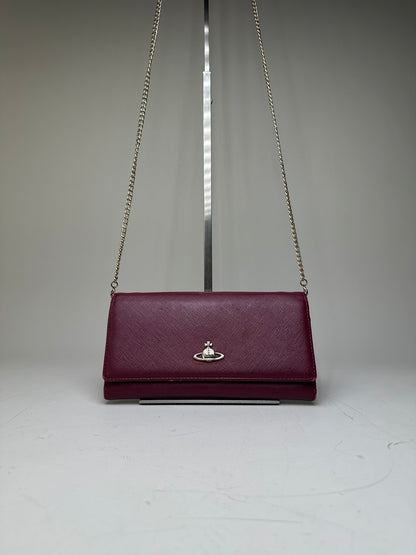 Vintage Vivienne Westwood Leather Wallet on Chain Burgundy Silver