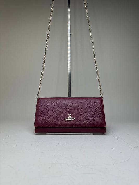 Vintage Vivienne Westwood Leather Wallet on Chain Burgundy Silver