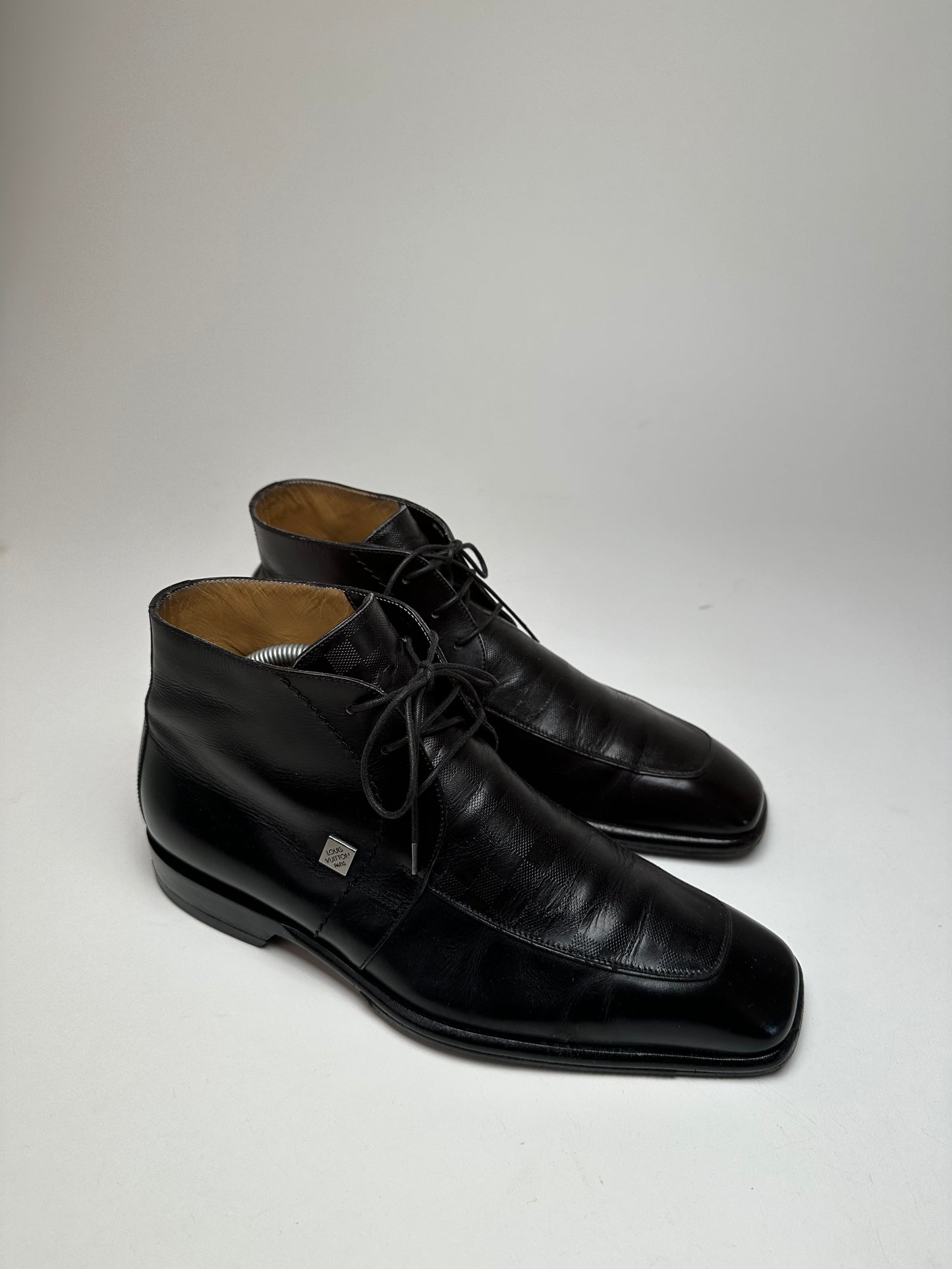 Vintage Louis Vuitton Damier Leather Ankle Boots Black EU38