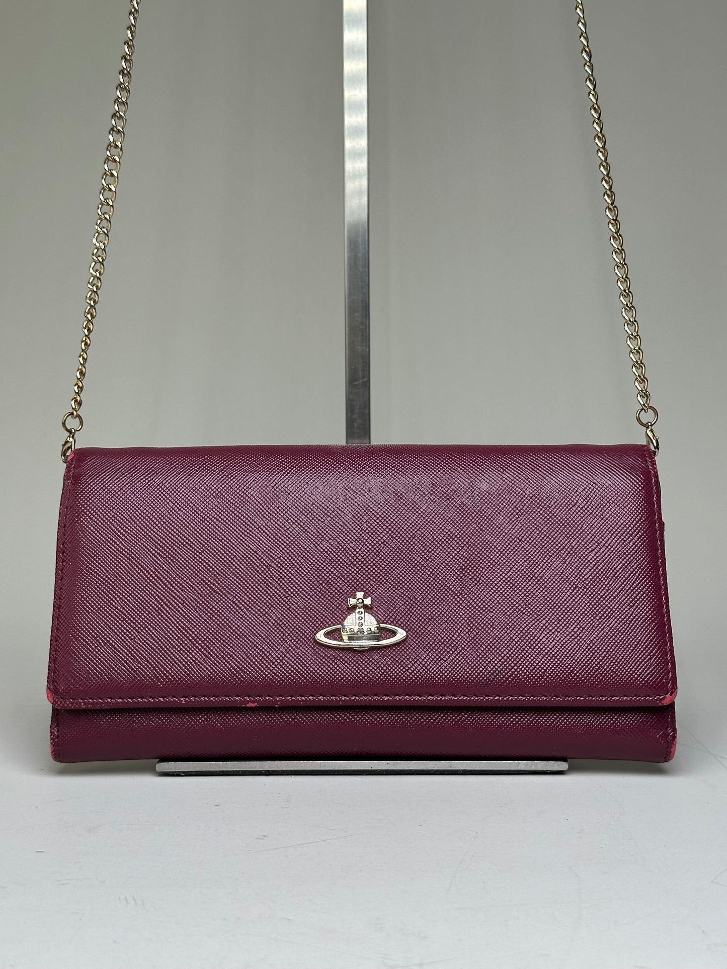 Vintage Vivienne Westwood Leather Wallet on Chain Burgundy Silver