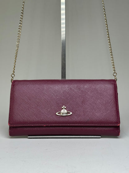 Vintage Vivienne Westwood Leather Wallet on Chain Burgundy Silver