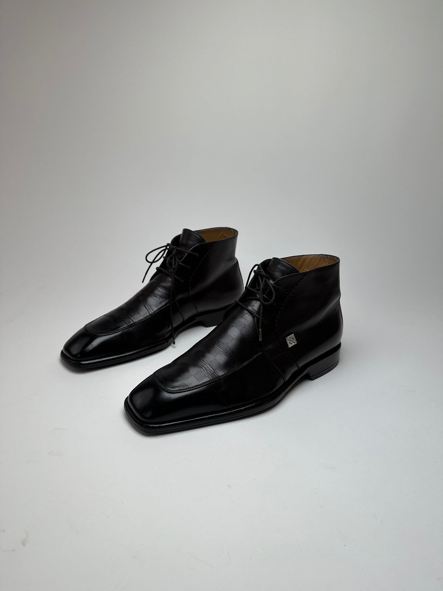 Vintage Louis Vuitton Damier Leather Ankle Boots Black EU38