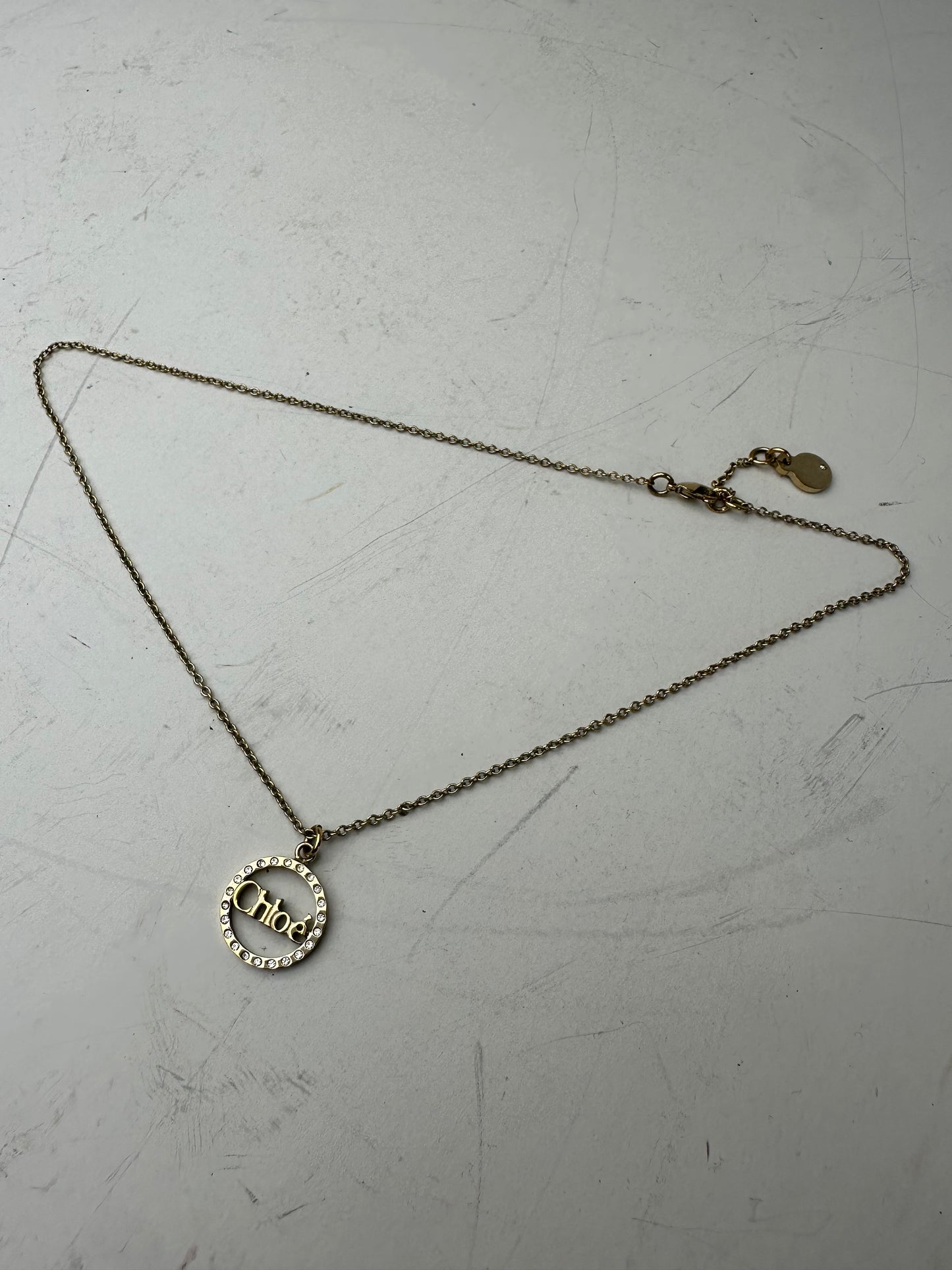 Vintage Chloé Logo Pendant Necklace Gold-Tone Metal