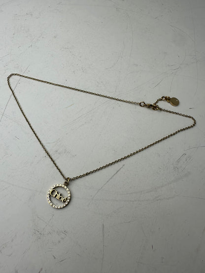 Vintage Chloé Logo Pendant Necklace Gold-Tone Metal