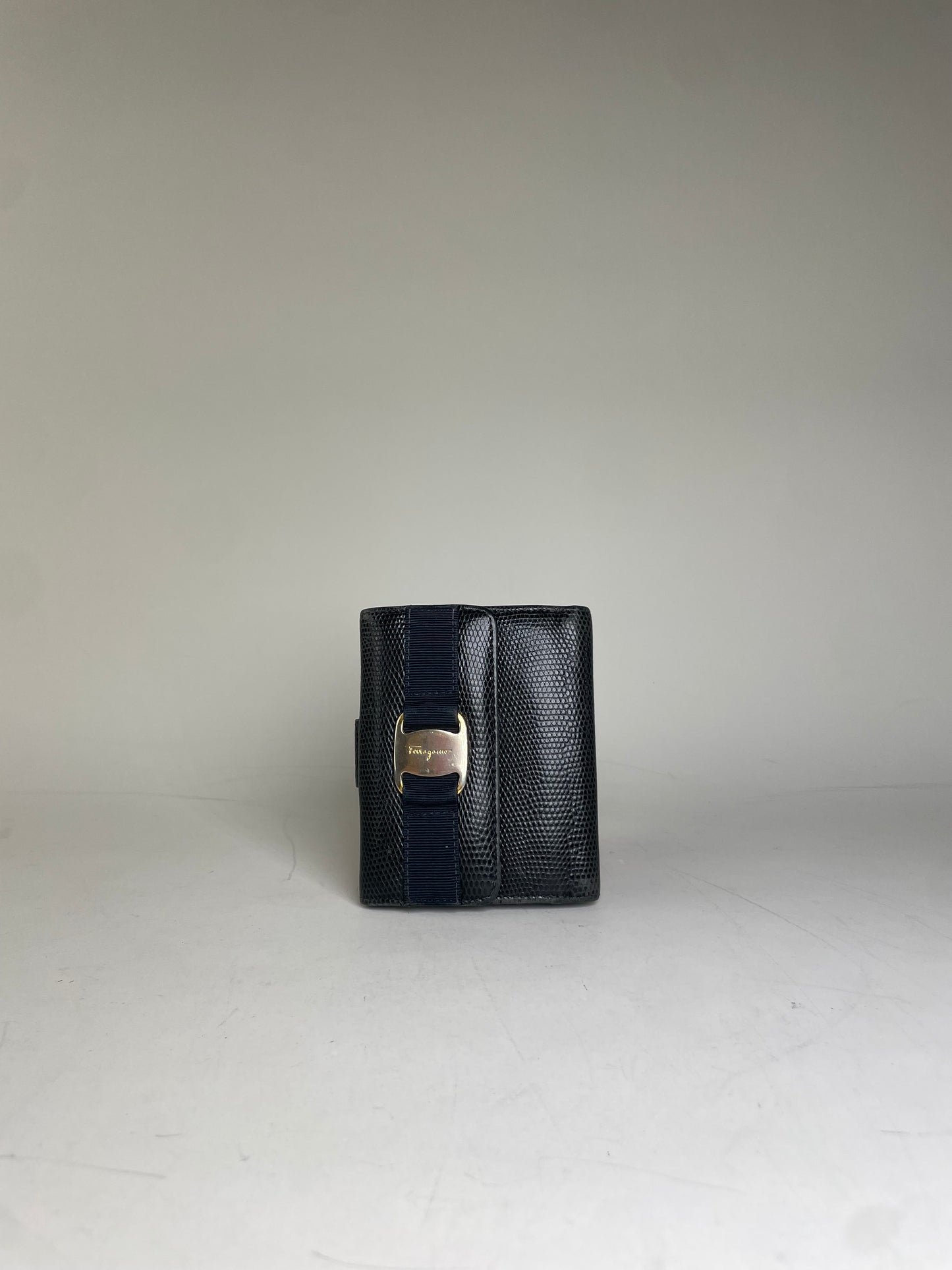 Vintage Ferragamo Textured Leather Wallet Black Gold