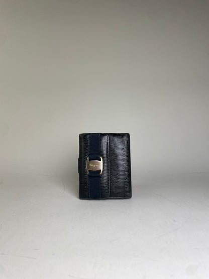 Vintage Ferragamo Textured Leather Wallet Black Gold
