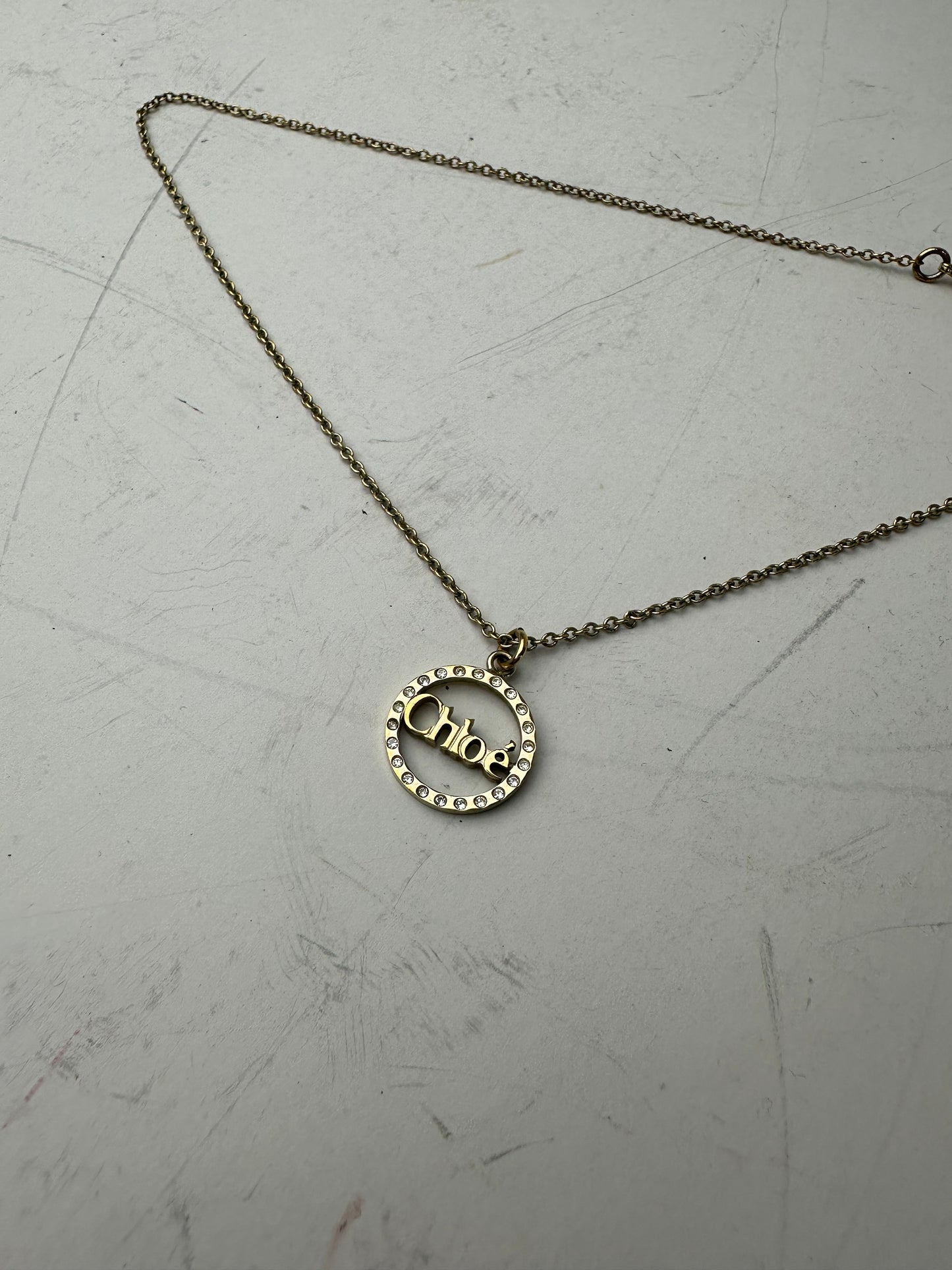 Vintage Chloé Logo Pendant Necklace Gold-Tone Metal