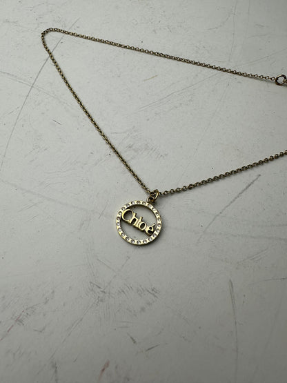 Vintage Chloé Logo Pendant Necklace Gold-Tone Metal