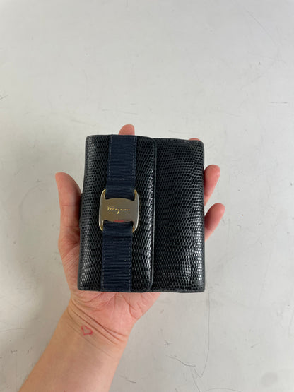 Vintage Ferragamo Textured Leather Wallet Black Gold