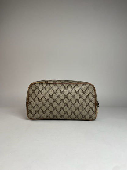 Vintage Gucci Monogram Leather Clutch Brown Grey