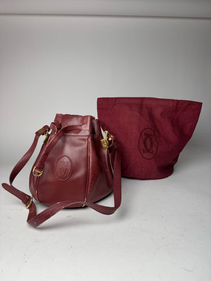 Vintage Cartier Leather Seau Bucket Bag Burgundy