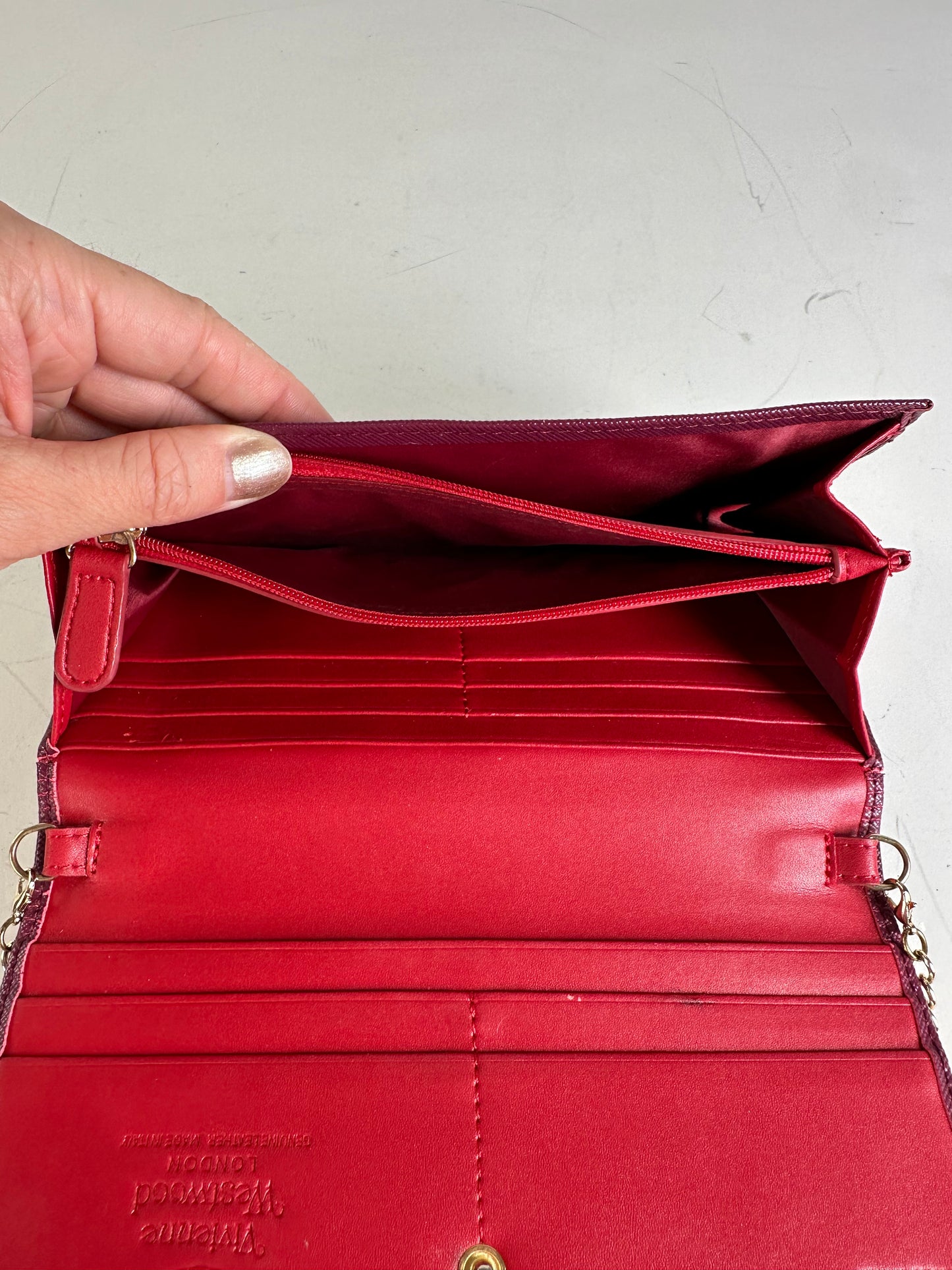 Vintage Vivienne Westwood Leather Wallet on Chain Burgundy Silver