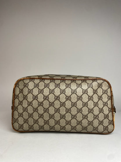 Vintage Gucci Monogram Leather Clutch Brown Grey